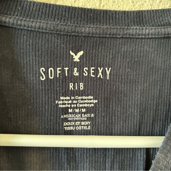 Soft and Sexy Rib Shirt Medium Tie Dye Blue Pullover Boho Casual Lounge - Picture 5 of 8